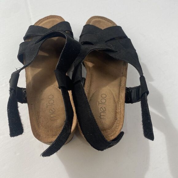 ME TOO Lola Wedges Slingbacks Open Toe Sandals Black Faux‎ Suede Size 9.5M Women - Picture 5 of 16